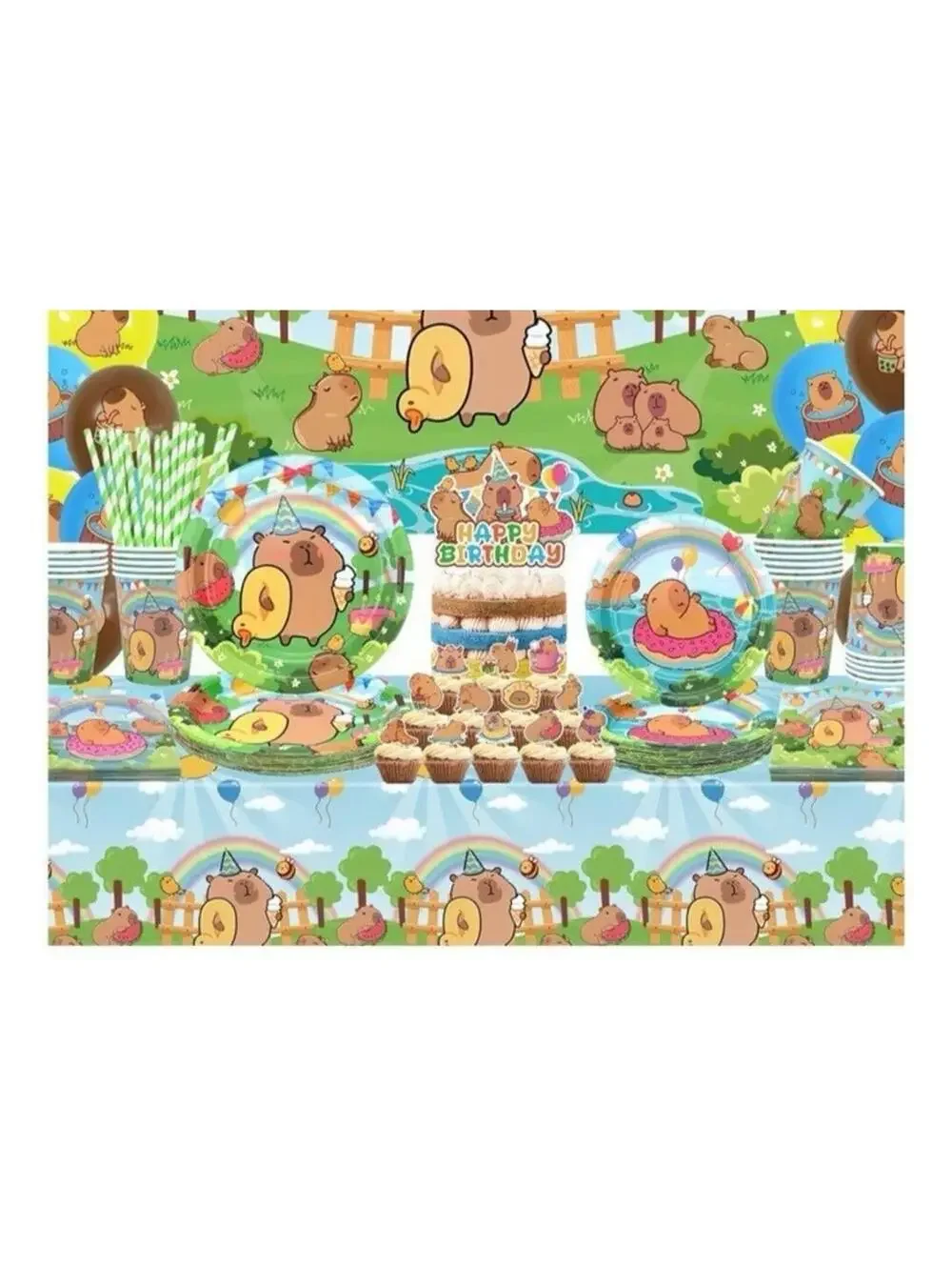 Capybara Birthday Party Supplies Set Balloons Plates Cups Tablecloth Decor Fun!